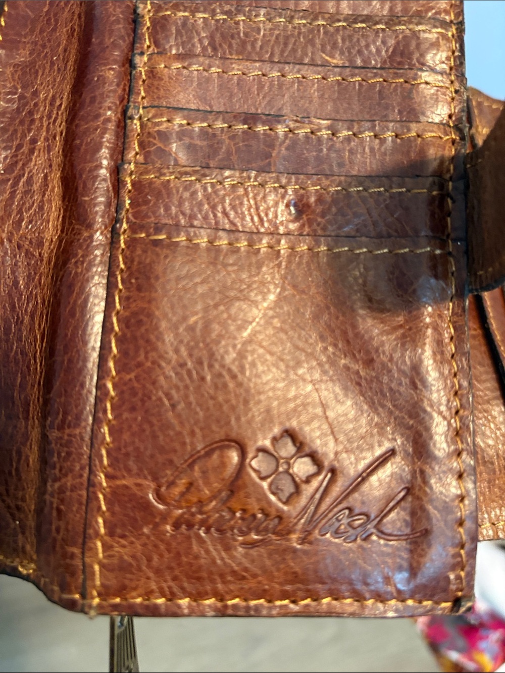 Patricia Nash Distressed Brown Leather Wallet with Gold Bar - Picture 6 of 6